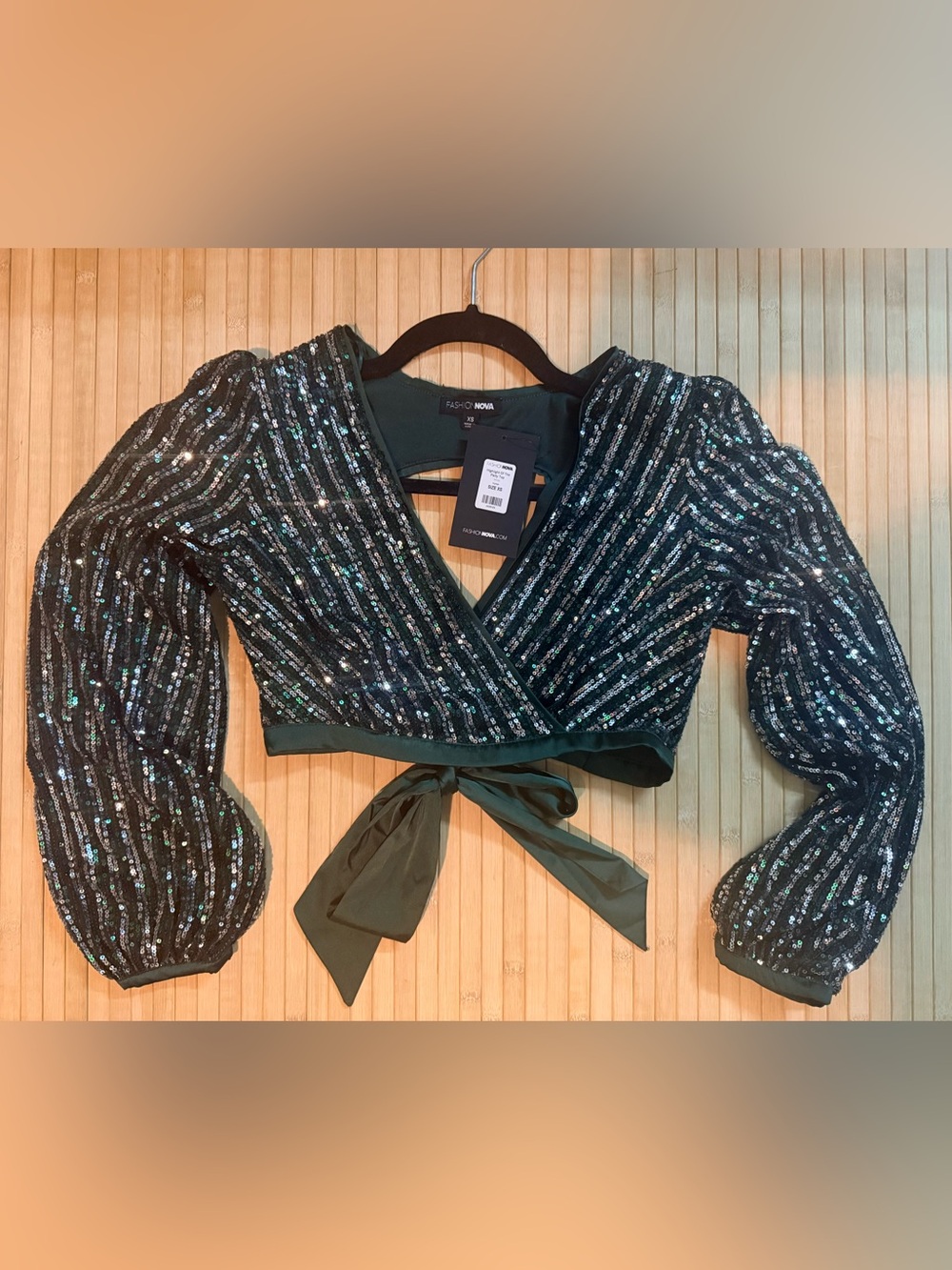 NWT Fashion Nova Highlight Of The Party Sequin Crop Top Hunter Green XS